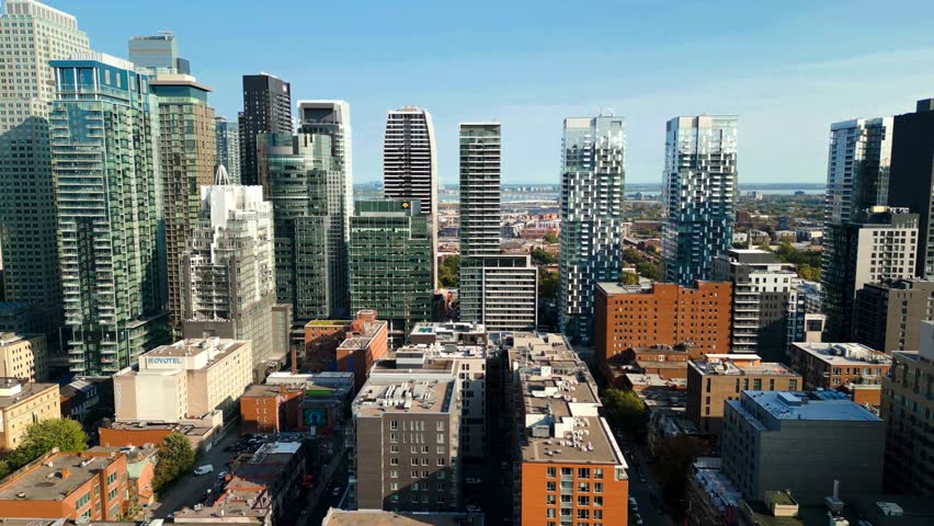 Montreal skyline with modern glass towers in daylight