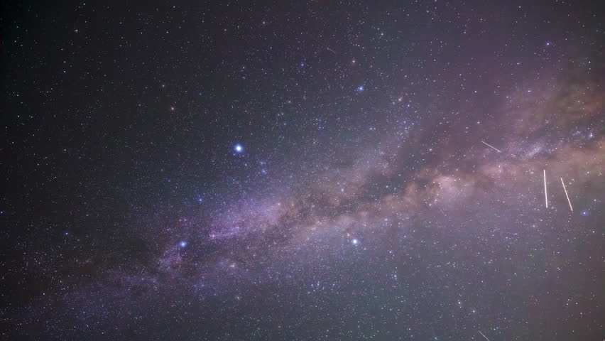 Milky Way stars on a dark countryside skies. Time-lapse video.
