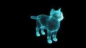 3D holographic animation of a glowing cat silhouette made from blue light particles and digital lines, symbolizing animal anatomy, modern technology, and futuristic digital visualization. - Powered by Shutterstock - Get 15% off with code: PIKWIZARD15