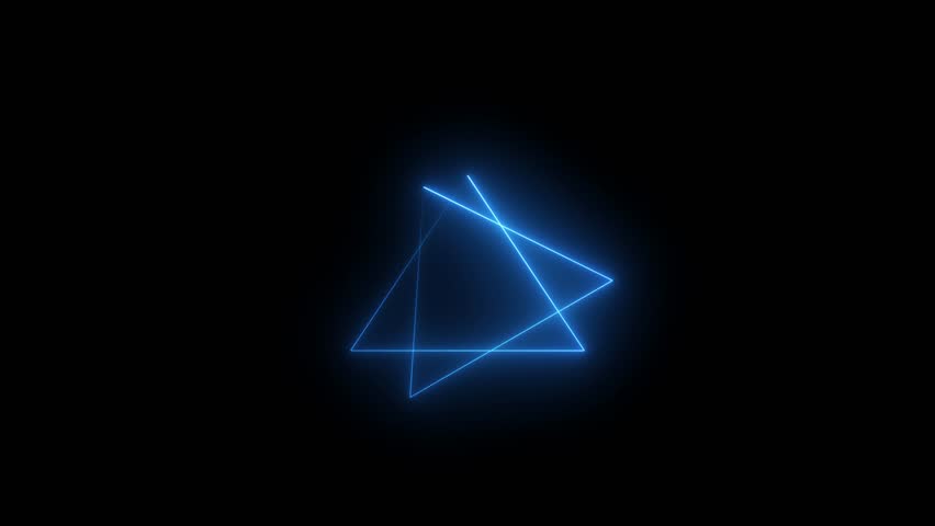 Glowing neon triangle light animation. Neon saber frame animated on black background. 4k video