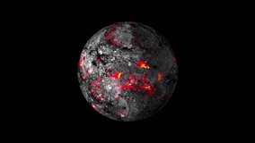 A digital illustration of a fictional volcanic planet with a dark, rocky surface glowing with red-hot lava cracks and molten areas.	 - Powered by Shutterstock - Get 15% off with code: PIKWIZARD15