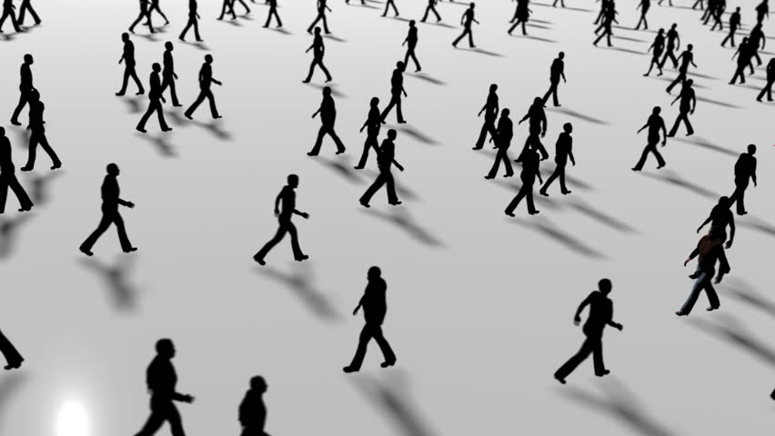 Anonymous crowd high angle Silhouette with one red character