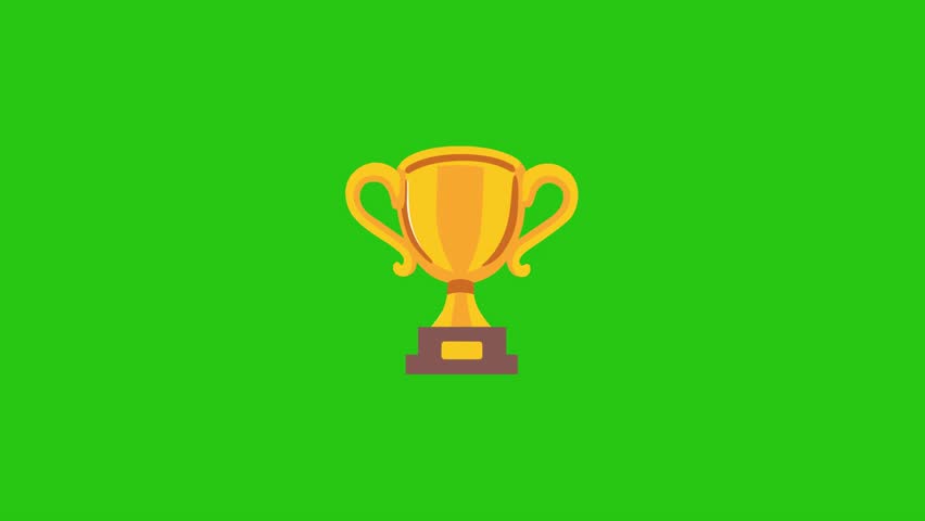 A golden trophy with confetti on a vibrant green background display