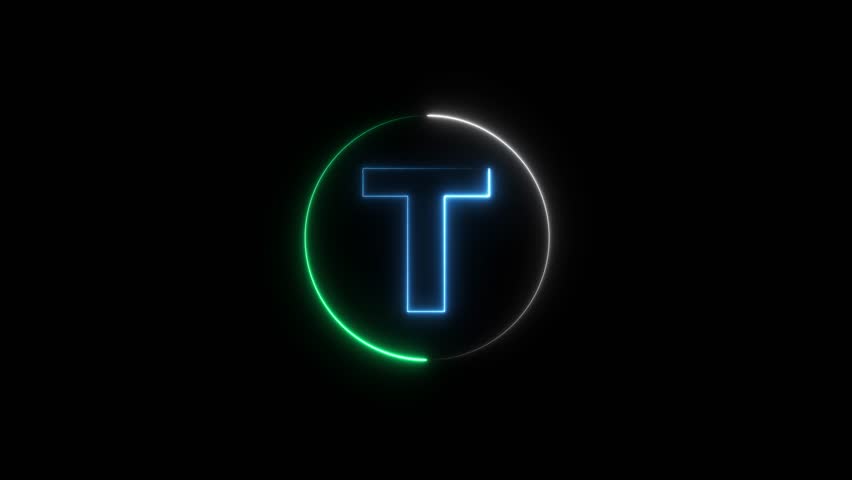 Modern flickering glowing neon letter T animation.