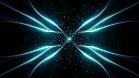 On particle ignition, cyan ribbons converging at center, text sliding in and glitching for level up. Digital, futuristic, neon, dynamic, abstract, technology, energy - Powered by Shutterstock - Get 15% off with code: PIKWIZARD15