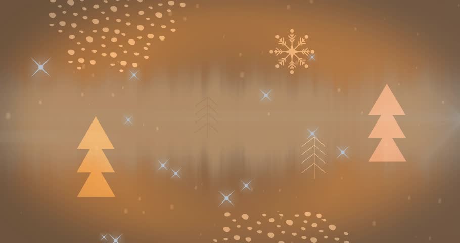 Looping winter scene pulsing pine silhouettes, twinkling sparkles, drifting snowflake to evoke calm. Festive, tranquil, abstract, seasonal, elegant, atmospheric, vector