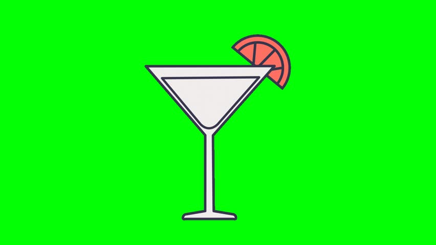 Martini Glass Drink Animated Sticker on Green Screen Cocktail 3D Animation Video for Bar, Party, and Beverage Concepts