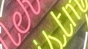 Merry Christmas neon sign appearing on wall animating dots while red hearts falling festive mood. Celebration, romantic, festive, atmospheric, vibrant, illumination, holiday - Powered by Shutterstock - Get 15% off with code: PIKWIZARD15