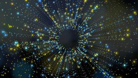 Opening void radiating blue gold dots, hearts fading drifting swirling into halo finally dispersing. Digital, abstract, vibrant, cosmic, futuristic, movement, luminosity - Powered by Shutterstock - Get 15% off with code: PIKWIZARD15