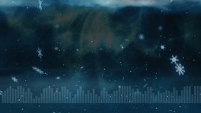 Audio bars fading in and pulsing with music while cosmic snowflakes drifting, representing music. Spectral, ethereal, abstract, futuristic, visualizer, digital, celestial - Powered by Shutterstock - Get 15% off with code: PIKWIZARD15