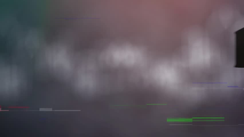 Smoke swirling with glitch bars flickering before HALLOWEEN text sliding in, showcasing party title. Digital art, motion graphics, horror, techno, dystopian, visual effects, atmosphere