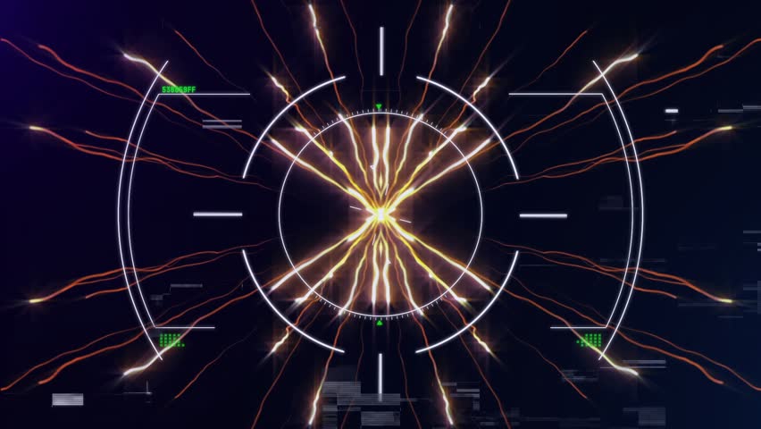 Green core glowing starting tendrils radiating, rings forming, glitches sliding, creating reticle. Futuristic, technology, digital, abstract, sci-fi, interface, cyber
