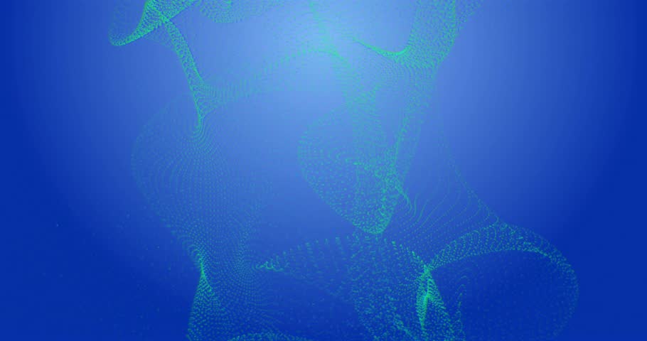 After first pulse green wireframe rotating and morphing while snowflakes falling for winter theme. Futuristic, abstract, motion graphics, digital art, holiday, elegance, serenity