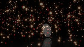 Gold and red bokeh rising causing round metal disc rising, rotating, reflecting sparkles. Luxury, elegance, abstraction, reflection, motion, futuristic, glamour - Powered by Shutterstock - Get 15% off with code: PIKWIZARD15