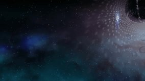 When sphere drifting into frame casting twinkling lights across swirling nebula for cosmic glow. Galaxy, cosmic, abstract, futuristic, shimmer, ambient, celestial - Powered by Shutterstock - Get 15% off with code: PIKWIZARD15