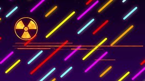 Neon bars drifting nuclear icon fading initiating glitching text for immediate action required. Futuristic, digital, alert, hazard, warning, neon, high-tech - Powered by Shutterstock - Get 15% off with code: PIKWIZARD15