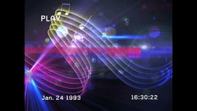 Timestamp reaching 16:30:22 initiating playback pink spotlight hitting neon ribbons, notes drifting. Abstract, digital art, motion graphics, retro-futuristic, visual effects, vibrant, electronic - Powered by Shutterstock - Get 15% off with code: PIKWIZARD15