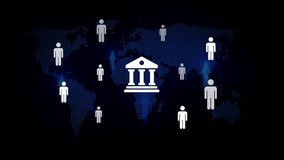 Global banking network connecting people worldwide digital finance concept with bank icon and human figures on world map - Powered by Shutterstock - Get 15% off with code: PIKWIZARD15