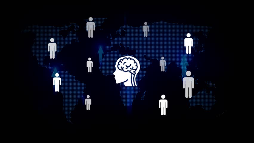 Global human network connection intelligence brain mind map digital technology concept abstract background with connected people icons and world map data visualization - Powered by Shutterstock - Get 15% off with code: PIKWIZARD15