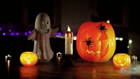 All Hallows’ Eve autumnal concept with pumpkins, candles, and leaves, capturing the mysterious charm of the Halloween season and fall atmosphere. - Powered by Shutterstock - Get 15% off with code: PIKWIZARD15