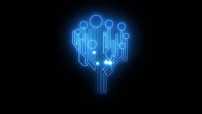 Glowing blue digital circuit tree abstract background with pulsating lights and clean lines on black dark backdrop representing technology data and connectivity - Powered by Shutterstock - Get 15% off with code: PIKWIZARD15