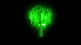 Neon Green Circuit Board Tree Abstract Digital Technology Growth Concept Glowing Lines on Black Background Futuristic Network Data Flow Animation - Powered by Shutterstock - Get 15% off with code: PIKWIZARD15