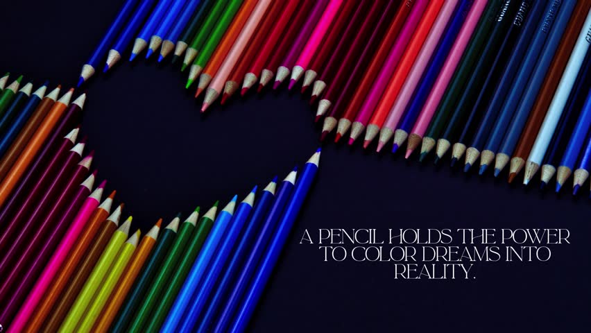Inspiring quote "A pencil holds the power to color dreams into reality" with artistic pencils. Perfect for creativity, education, and motivation themes.