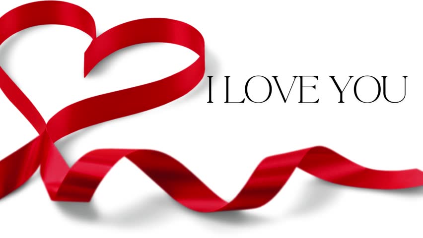 Elegant "I Love You" quote with a heart shaped from red ribbon on a clean white background. Perfect for romantic greetings and heartfelt designs.