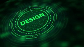 Glowing neon green circle with the word DESIGN in the center on a dark abstract background creativity - Powered by Shutterstock - Get 15% off with code: PIKWIZARD15