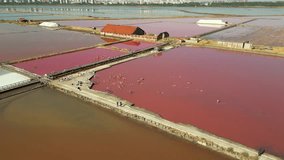 Aerial drone shot of tourists bathing and floating effortlessly in the pink saline waters of a salt lake, showing wooden platforms, mineral-rich water, and natural spa relaxation under sunlight
 - Powered by Shutterstock - Get 15% off with code: PIKWIZARD15