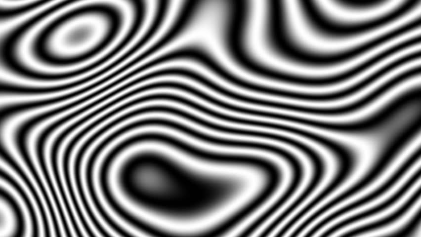Seamless infinite loop of moving dense fringe pattern based on simplex (Perlin) noise. Mathematical remapping of gradient noise, black and white, scientific background video