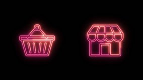 Bright pink neon shopping basket and storefront icons animation, 4K alpha transparency, minimalist glowing retail theme. - Powered by Shutterstock - Get 15% off with code: PIKWIZARD15