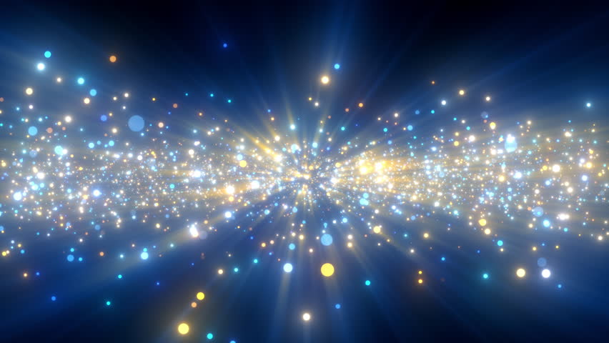 Shimmering blue particles creating a sparkling with gentle light rays shining from above. Perfect for magical, elegant festive or fantasy-themed backgrounds and motion graphics. Gold bokeh and rays.4k
