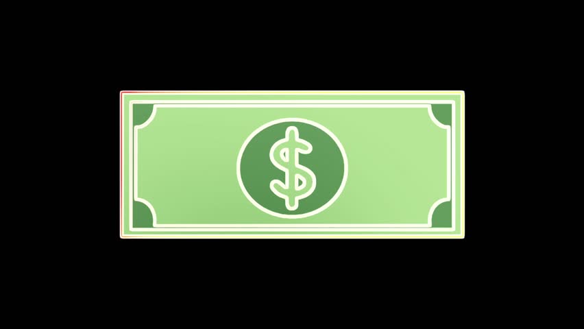 A simple animated dollar banknote icon in green, suitable for finance, money, or success concepts.