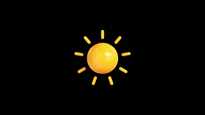 A simple animated sun icon with bright rays of light pulsating on a deep black background.