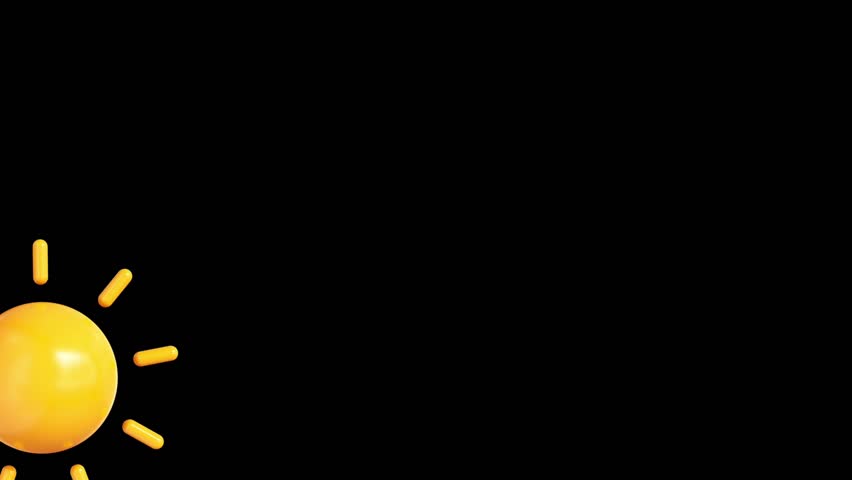 A simple animated sun icon with bright rays of light pulsating on a deep black background.