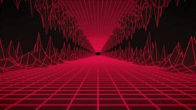 Black screen revealing MERRY CHRISTMAS banner over rising red grid in festive backdrop for greeting. Neon, futuristic, holiday, celebration, digital, vibrant, seasonal - Powered by Shutterstock - Get 15% off with code: PIKWIZARD15