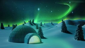 At start igloo scene unfolding, strokes tracing Christmas, flakes drifting for festive scene. Aurora, winter, holiday, celebration, elegance, sparkle, tranquility - Powered by Shutterstock - Get 15% off with code: PIKWIZARD15