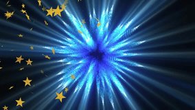 Dark backdrop starting starburst shifting hues for boosting glow as golden stars spiraling inward. Dynamic, abstract, luminous, cosmic, vibrant, radiant, futuristic - Powered by Shutterstock - Get 15% off with code: PIKWIZARD15
