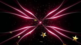 Red cluster firing ribbons while golden stars drifting up to visualize energy in flat design void. Abstract, digital art, glow, illumination, aerospace, cosmic, futuristic - Powered by Shutterstock - Get 15% off with code: PIKWIZARD15