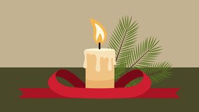 Flat vector animation of a Christmas candle flickering gently in the breeze beside pine leaves and red ribbon. Cozy holiday vibe, smooth seamless loop, HD 1080p, minimal festive background. - Powered by Shutterstock - Get 15% off with code: PIKWIZARD15