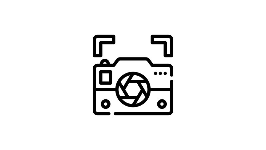 Black and white camera icon suitable for photography websites, logos, and prints for a stylish and classic touch.