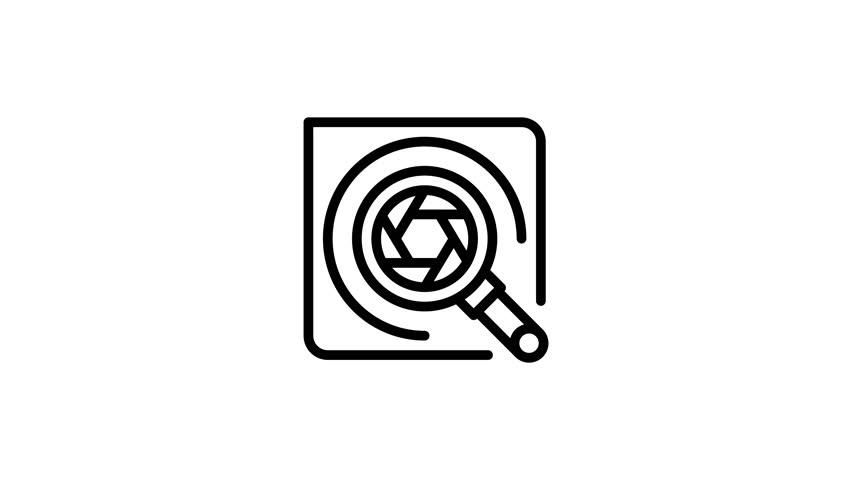 Magnifier focusing on camera aperture or lens icon, ideal for photography websites, blog posts, or graphic design tutorials and resources.