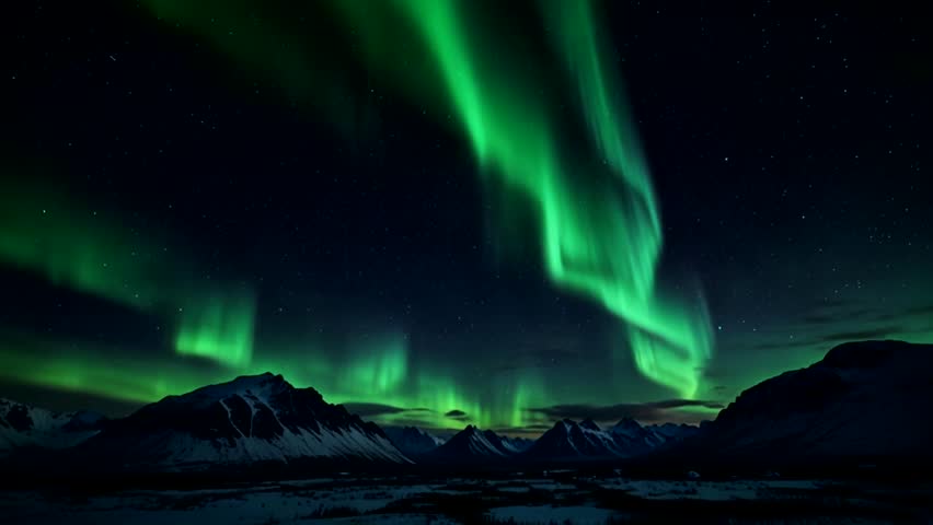 dramatic night view with the bright Aurora Borealis phenomenon