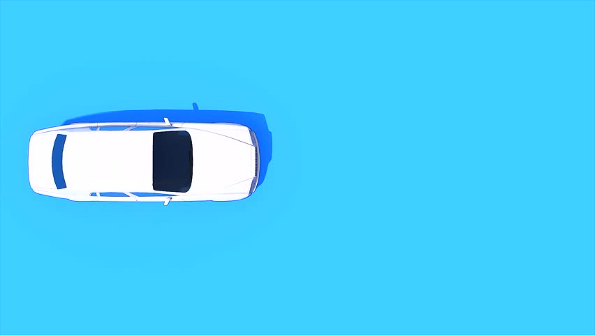 Top view of a white car on blue background, suitable for animation, motion graphics, or transport concept video.