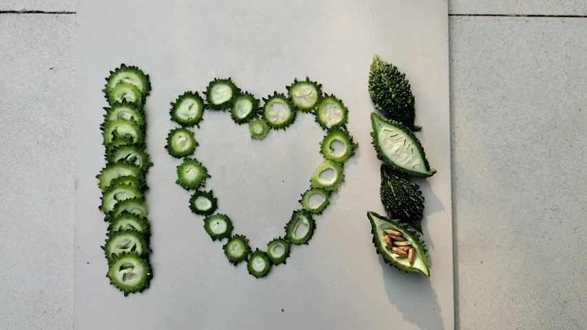Creative Veg Art, Bitter Gourd Slices Spell, I Love Bitter Gourd