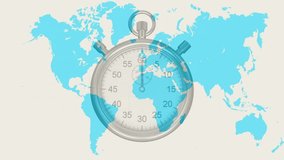 Silver stopwatch fading in over map, hand rotating lines extending icons adding visualizing network. Technology, connectivity, data, visualization, digital, global, innovation - Powered by Shutterstock - Get 15% off with code: PIKWIZARD15