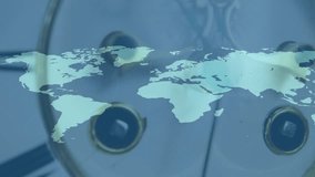 Clock face filling frame starting world map fading in, minute hand sweeping and pulses syncing time. Time visualization, global connectivity, motion graphic, futuristic design, digital animation, - Powered by Shutterstock - Get 15% off with code: PIKWIZARD15