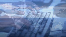 Animated world map fading in triggers hands typing keyboard while code overlays showing data flow. Technology, cybersecurity, data analysis, digital interface, network, software development, global - Powered by Shutterstock - Get 15% off with code: PIKWIZARD15