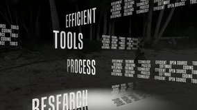 Camera panning left, woman viewing rotating text highlighting open source research tools. Technology, innovation, digital, collaboration, modern, development, outdoor - Powered by Shutterstock - Get 15% off with code: PIKWIZARD15